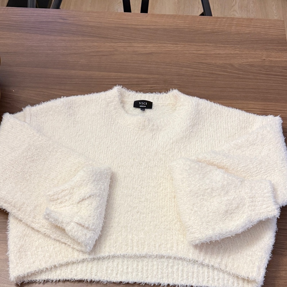 Vici Women's Soft Cream Crew Neck Sweater